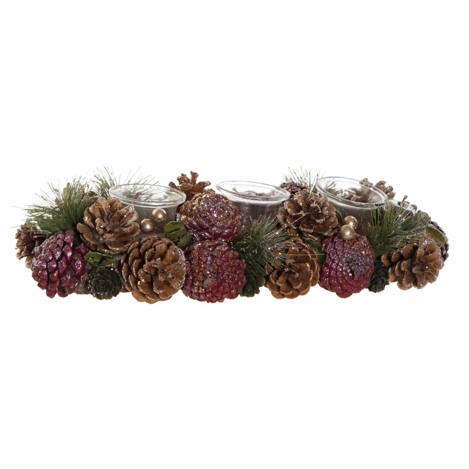 Kerst Thema Kaarsenhouder Ornament Roze-bruin Nature 38 X 15 X 9,5 Cm Cm Waxinelichtjeshouders