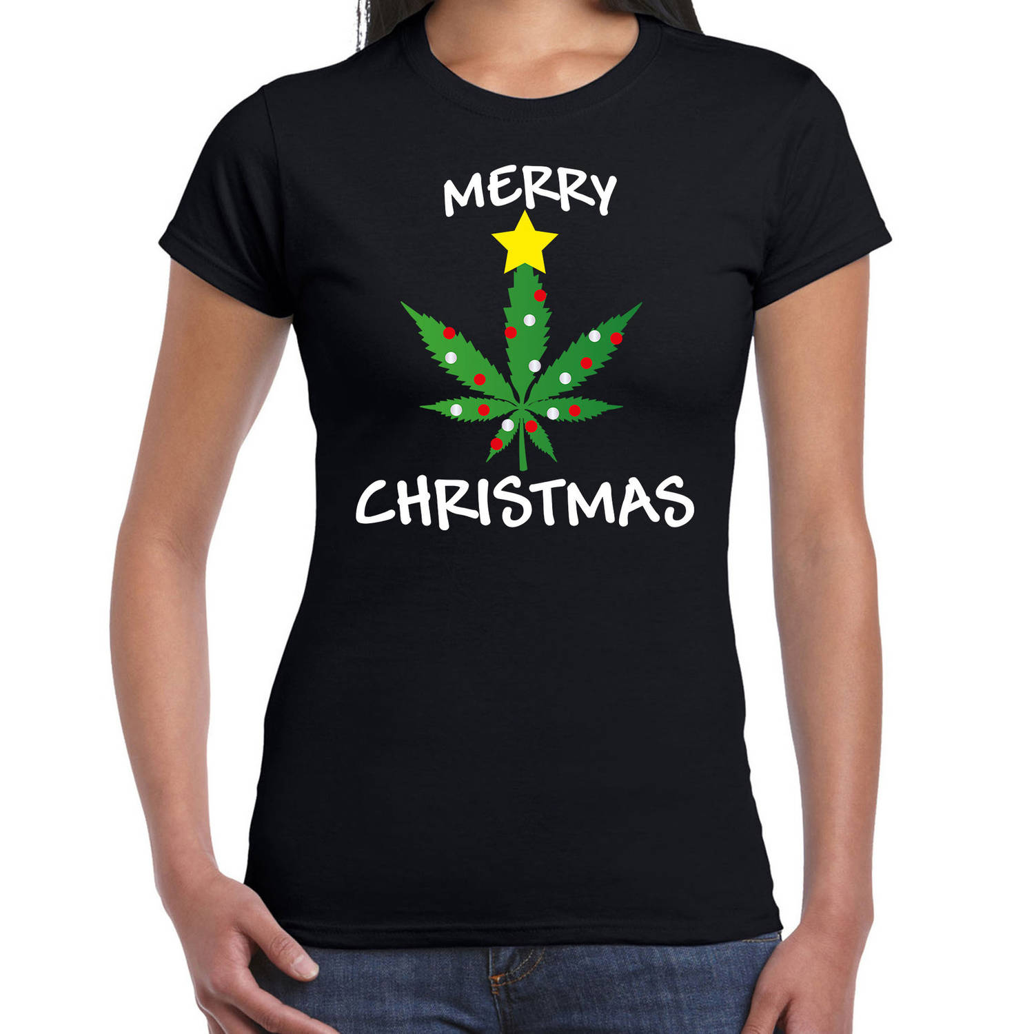 Foute humor Kerst T-shirt wiet voor dames zwart XS - kerst t-shirts