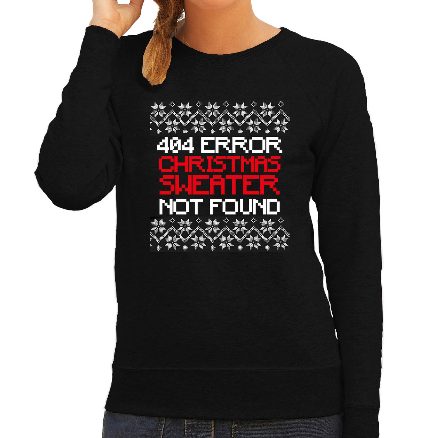 Foute Kersttrui 404 error fun Kerst sweater zwart voor dames M - kerst truien