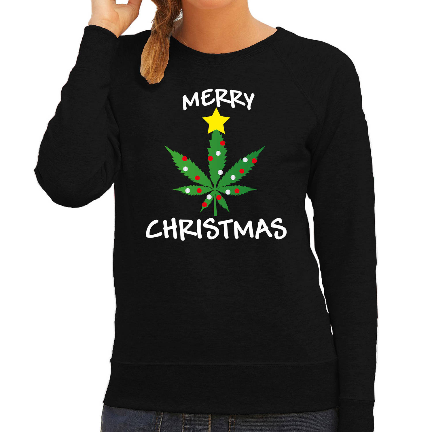 Foute humor Kersttrui wiet Kerst sweater zwart voor dames L - kerst truien