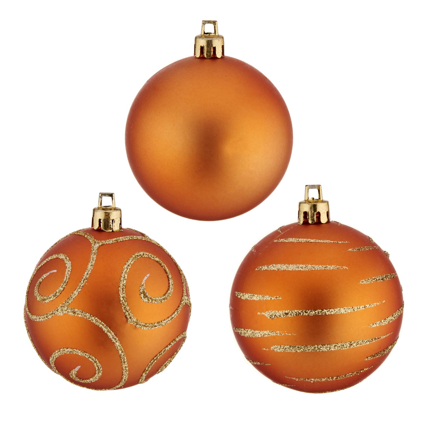 30x Stuks Gedecoreerde Kerstballen Oranje Kunststof 6 Cm Kerstbal