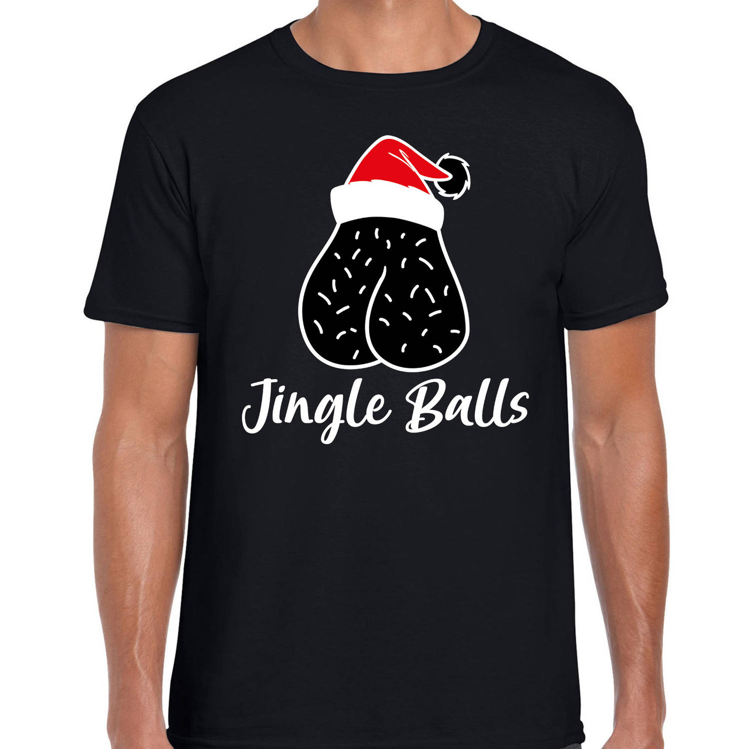 Foute humor Kerst t-shirt jingle balls zwart voor heren L - kerst t-shirts