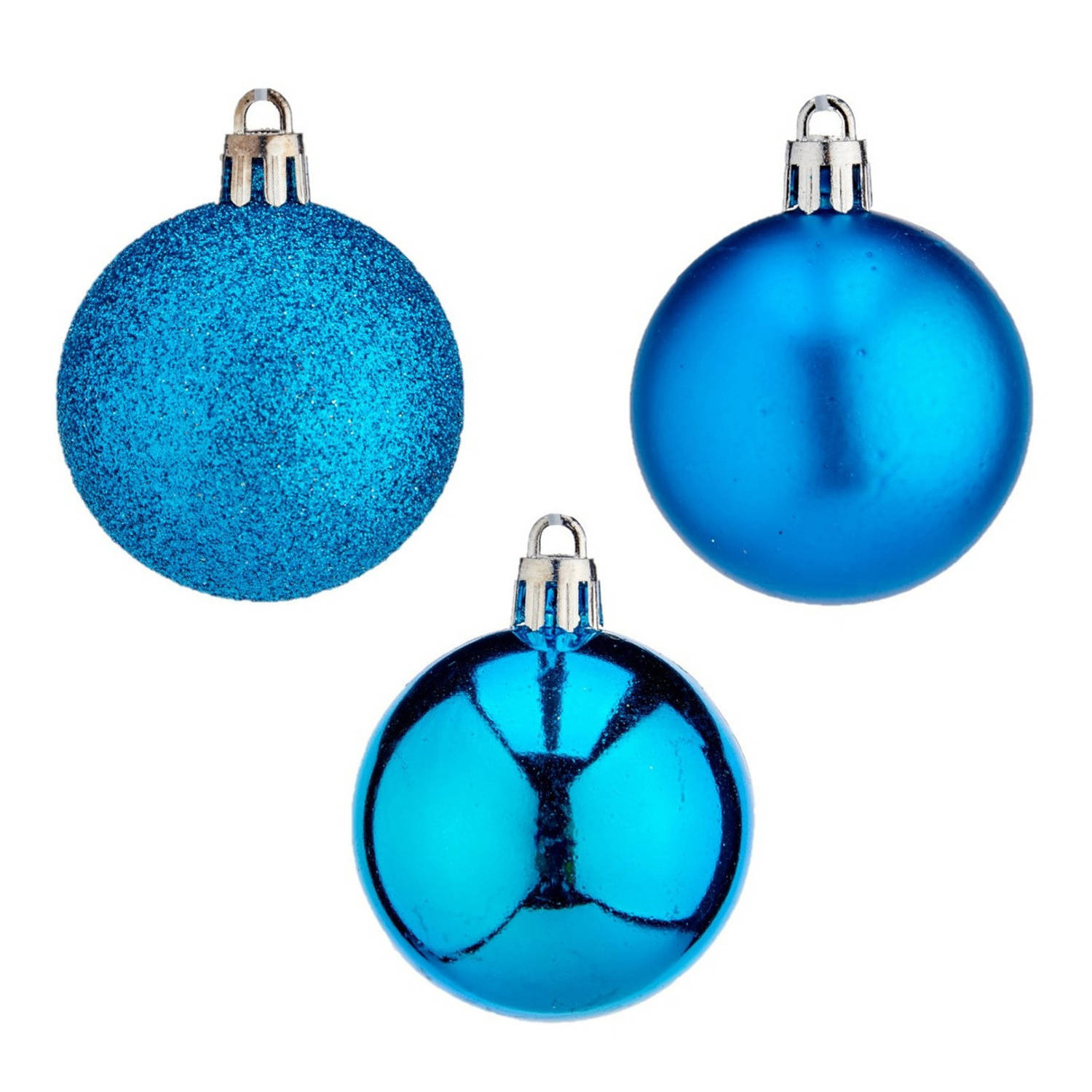24x Stuks Kerstballen Helder Blauw Kunststof 5 Cm Glitter, Glans, Mat Kerstbal