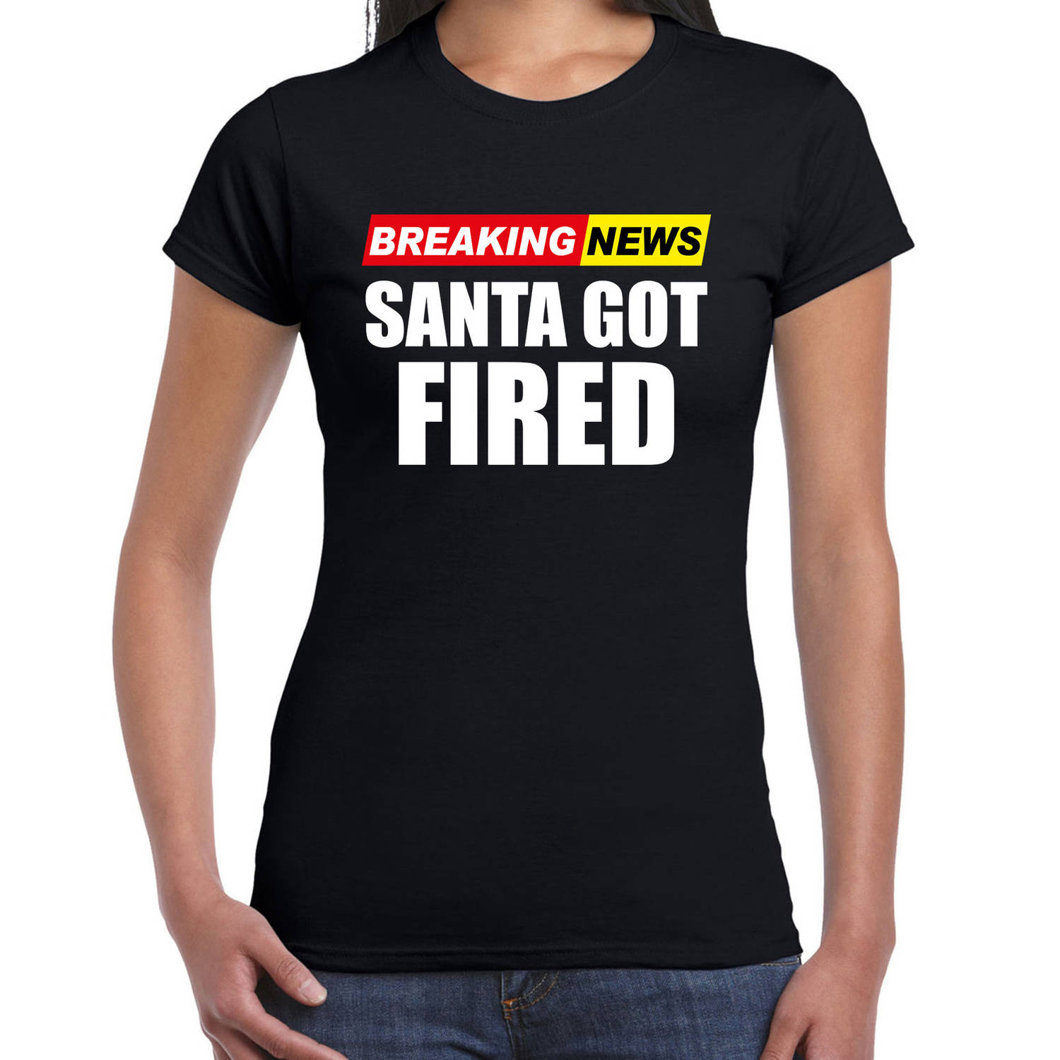 Foute humor Kerst T-shirt breaking news fired voor dames zwart 2XL - kerst t-shirts