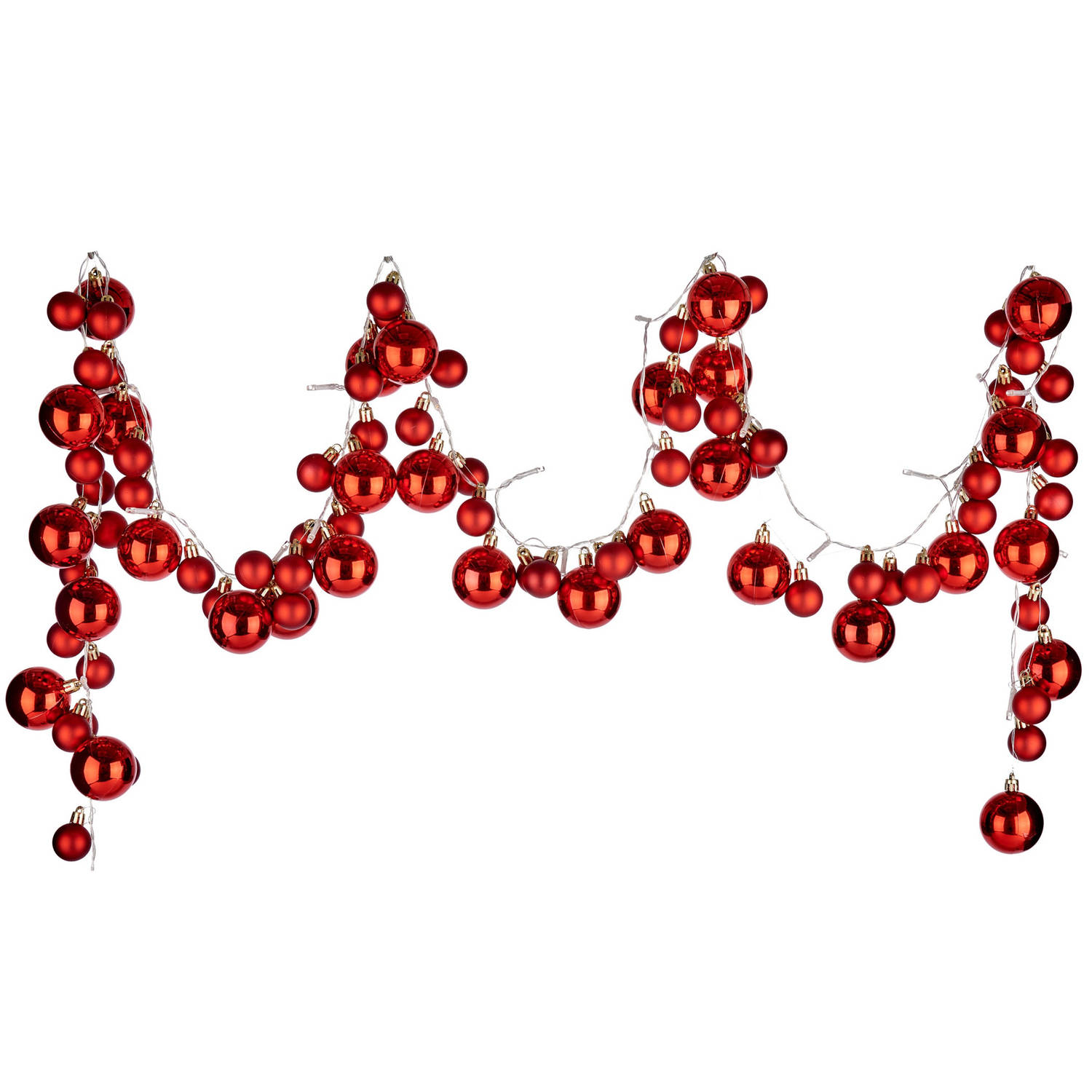 Arte r Guirlande - verlicht - met kerstballen - 93 LEDs - rood - kerstslinger