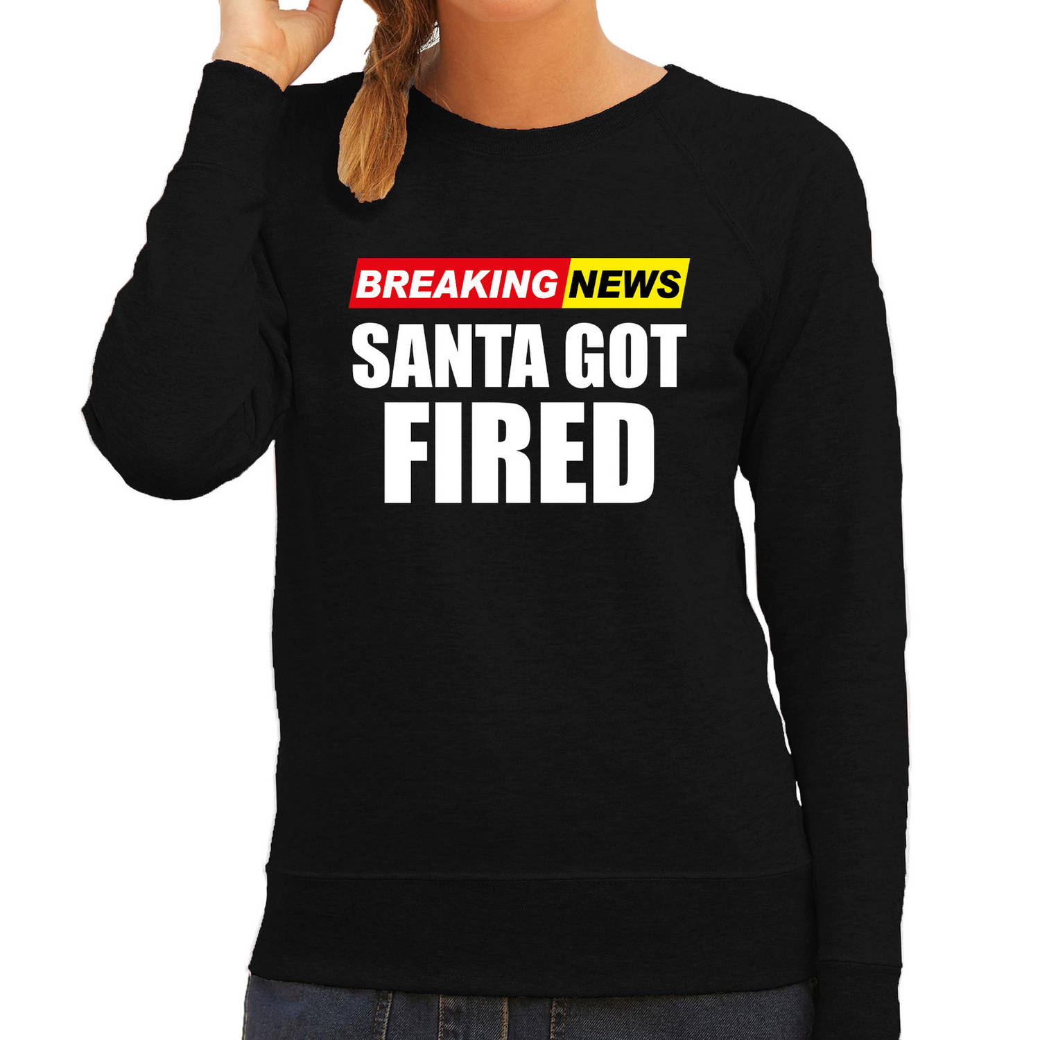 Foute humor Kersttrui breaking news fired Kerst sweater zwart voor dames S - kerst truien