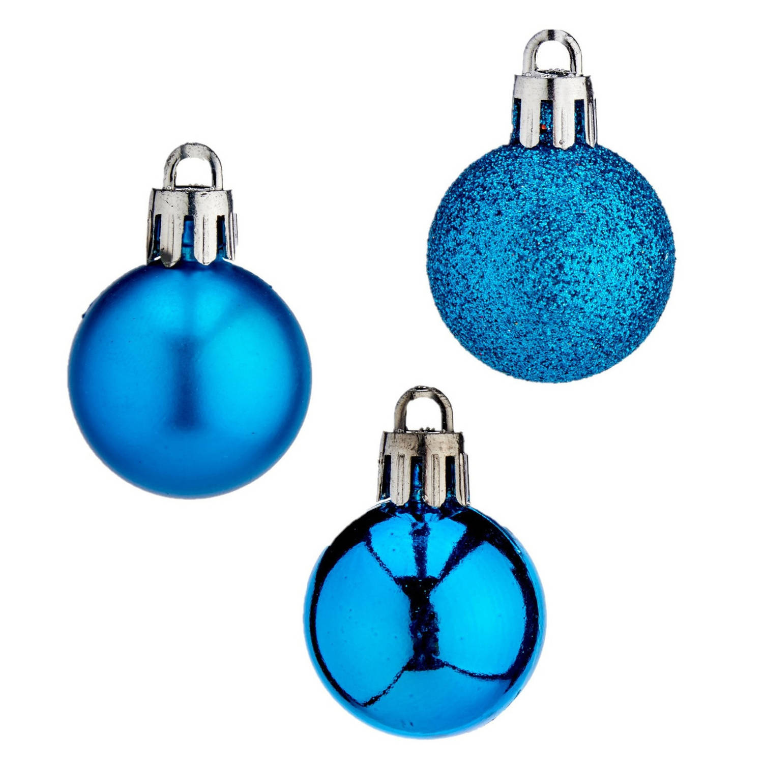 20x Stuks Kerstballen Helder Blauw Kunststof 3 Cm Glitter, Glans, Mat Kerstbal