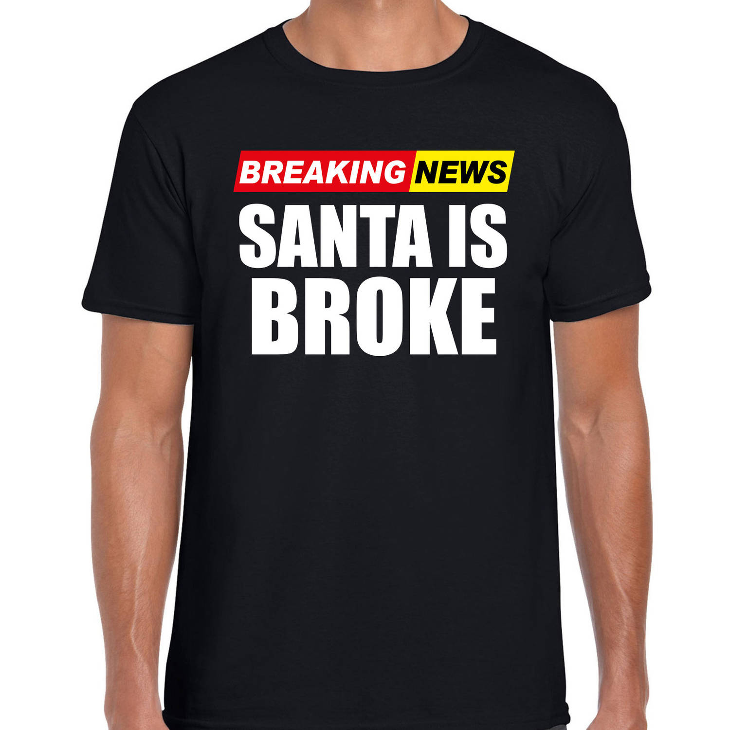 Foute humor Kerst t-shirt breaking news broke zwart voor heren M - kerst t-shirts