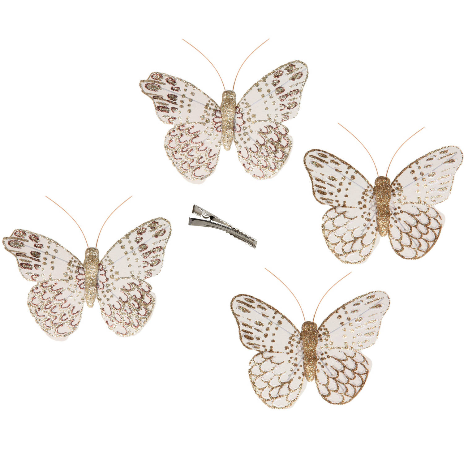 12x Stuks Decoratie Vlinders Op Clip Goud Glitter 10 X 8 Cm Hobbydecoratieobject