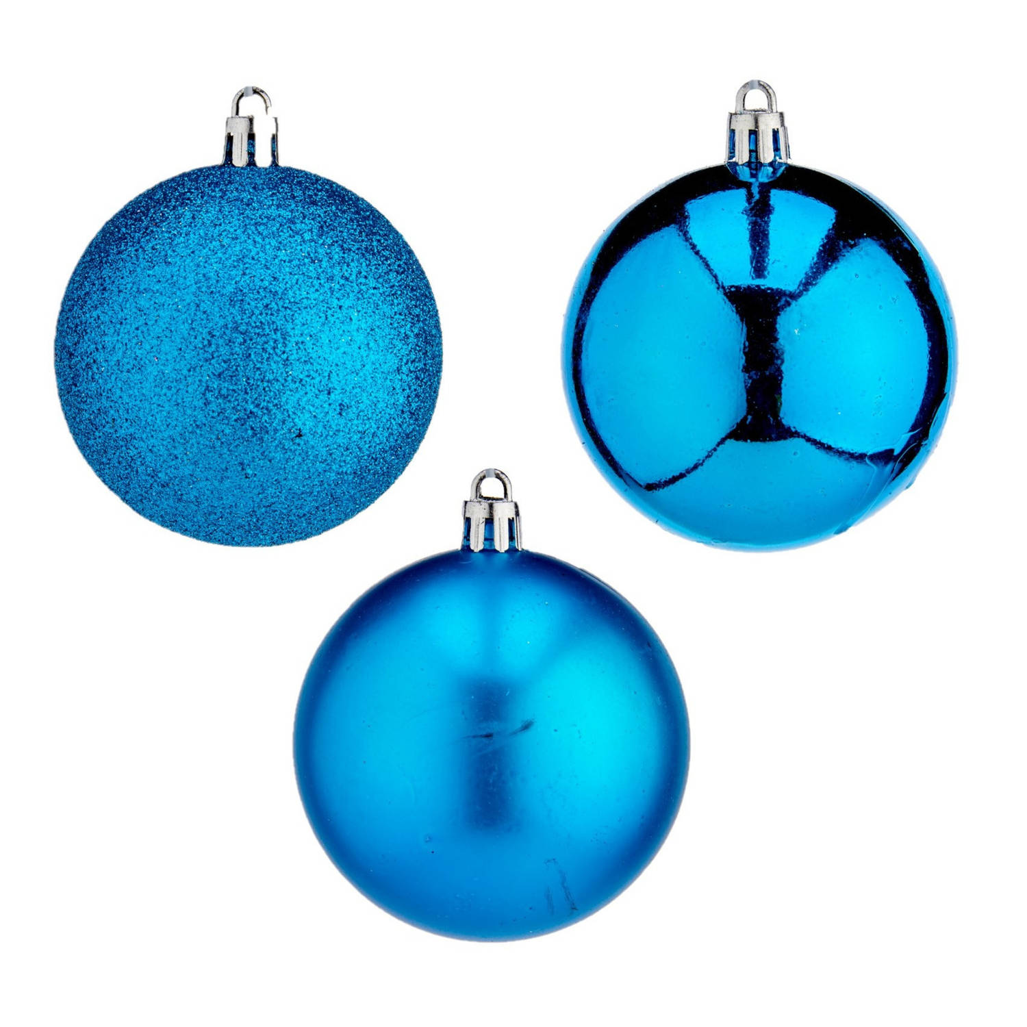 20x Stuks Kerstballen Helder Blauw Kunststof 7 Cm Glitter, Glans, Mat Kerstbal