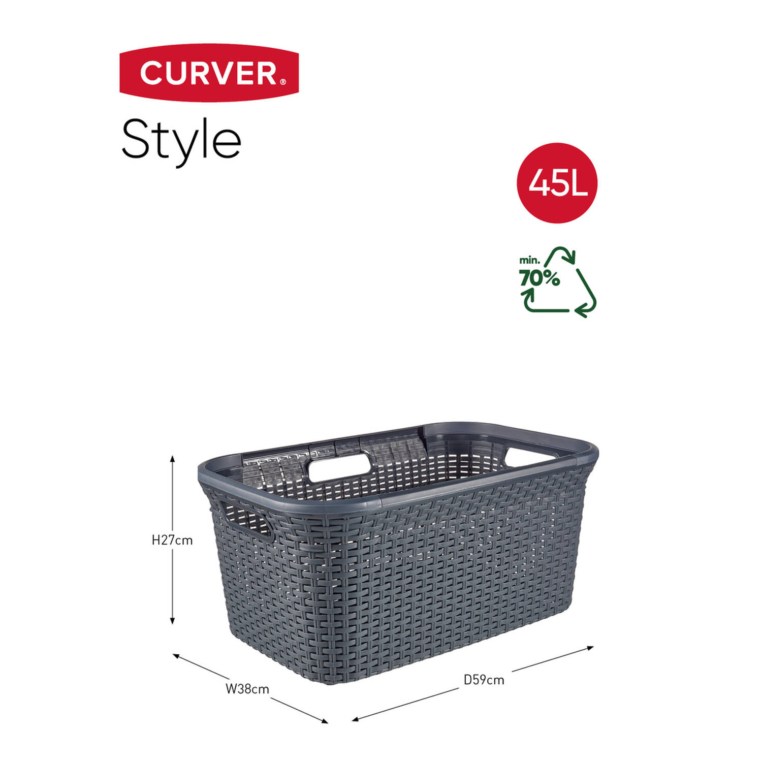 kamp compressie lont Curver Style Wasmand - 45L - Antraciet | Blokker