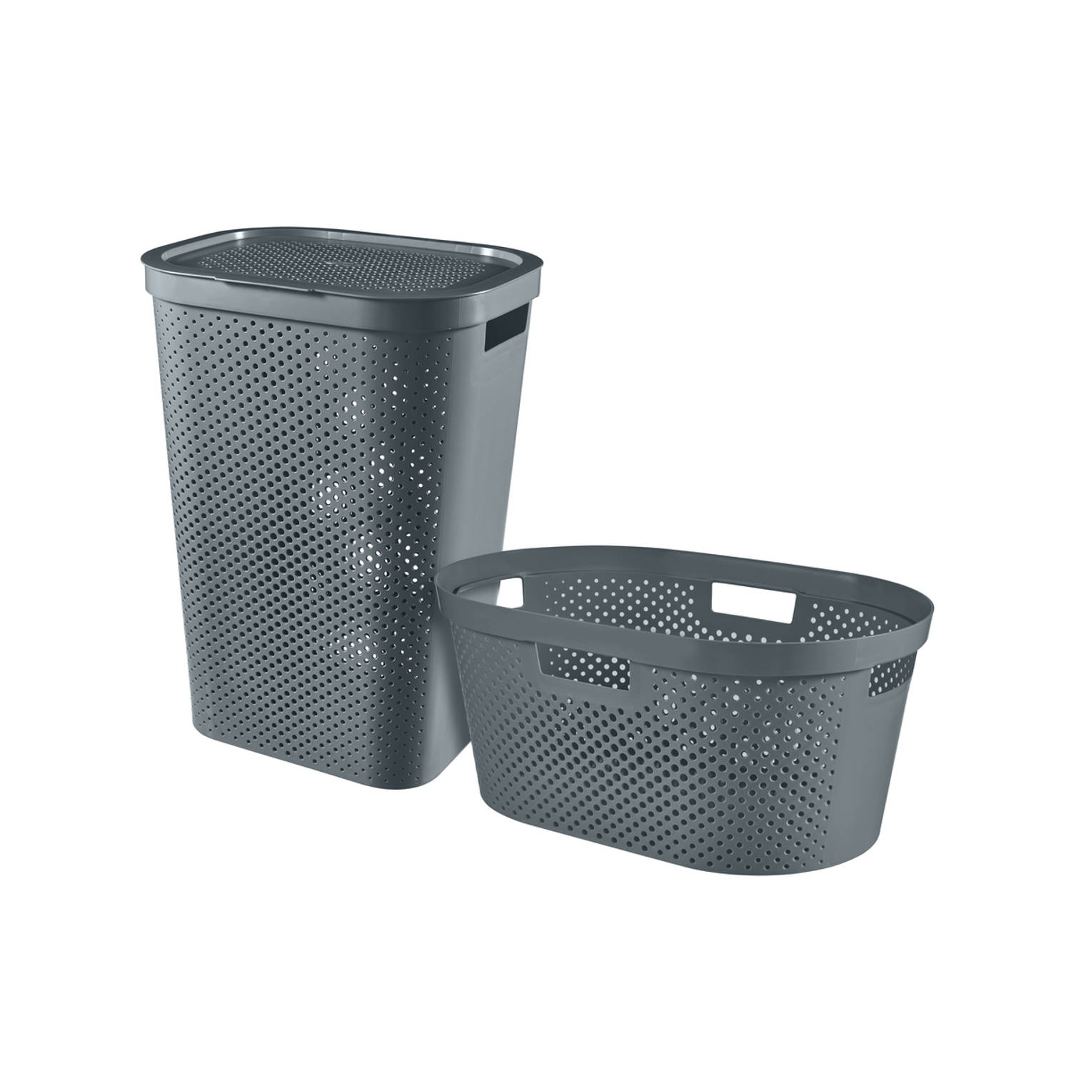 Curver Infinity Recycled Wasmand Met Deksel 60l + Wasmand 40l Antraciet
