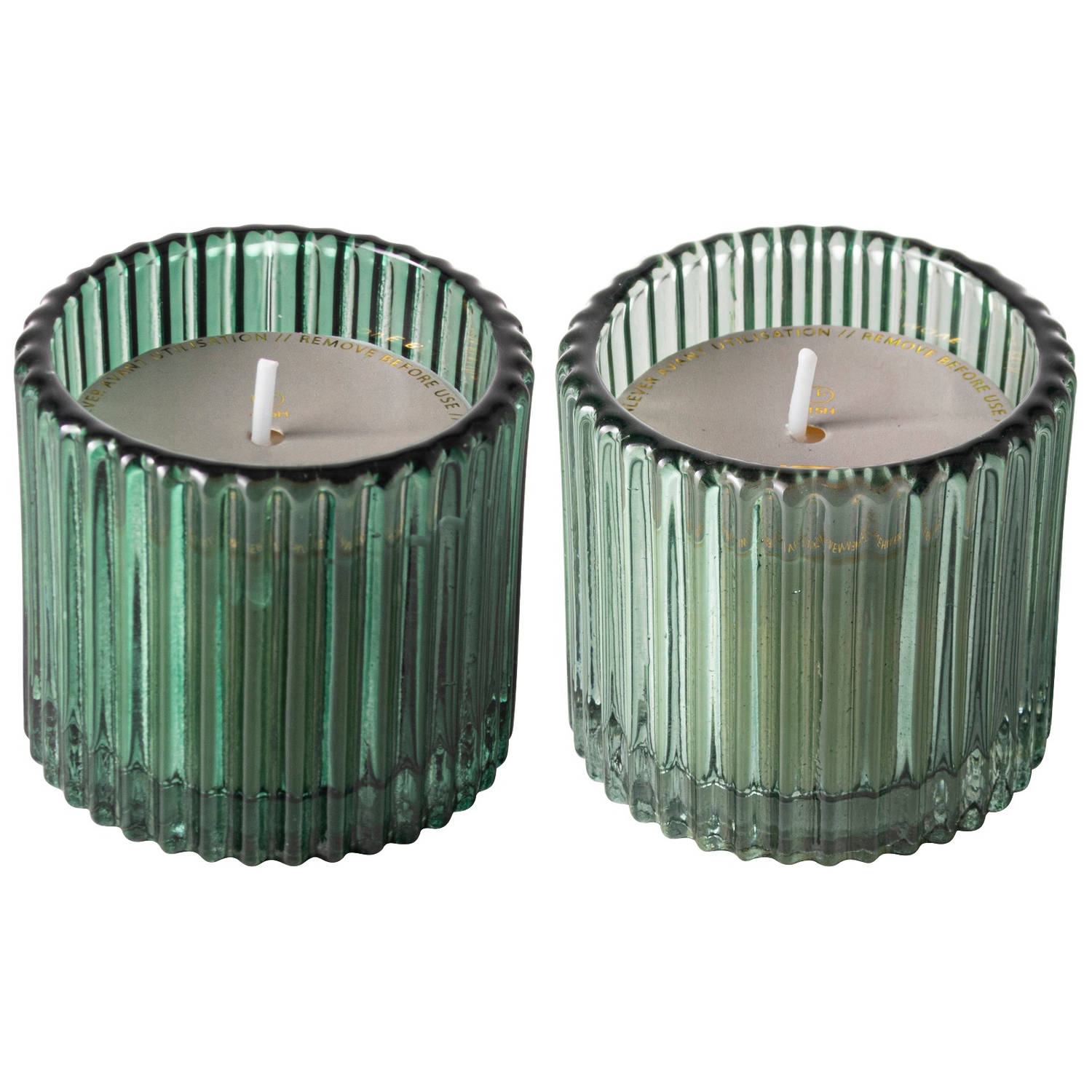 Gusta kaarsen in ribbelglas groen -  glas - Ø 7 centimeter x 6,5 centimeter