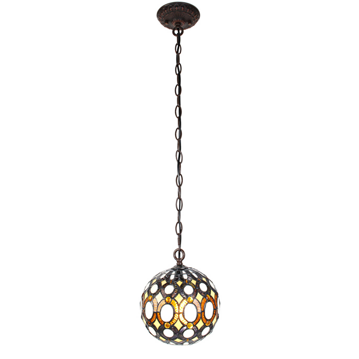 Lumilamp Hanglamp Tiffany Ø 20x116 Cm Geel Metaal-Glas Rond Hanglamp Eettafel Hanglampen Eetkamer Gl
