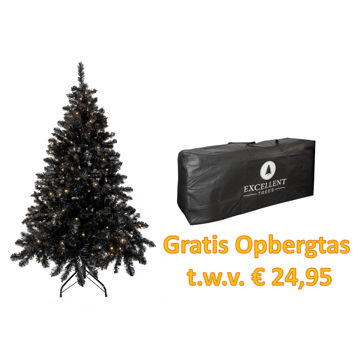 Kerstboom Excellent Trees® LED Stavanger Black 180 cm met verlichting - nu met Gratis Opbergtas t.w.v. € 24.95