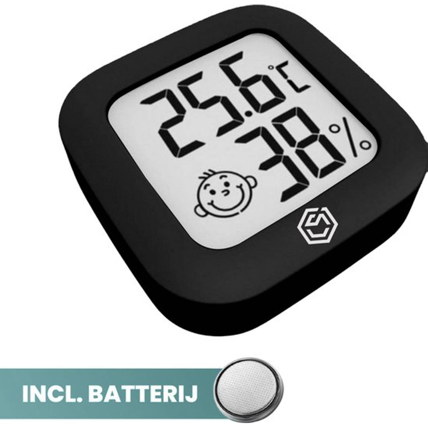 Ease Electronicz Hygrometer Zwart Luchtvochtigheidsmeter Thermometer Binnen Incl. Batterij En Plakst