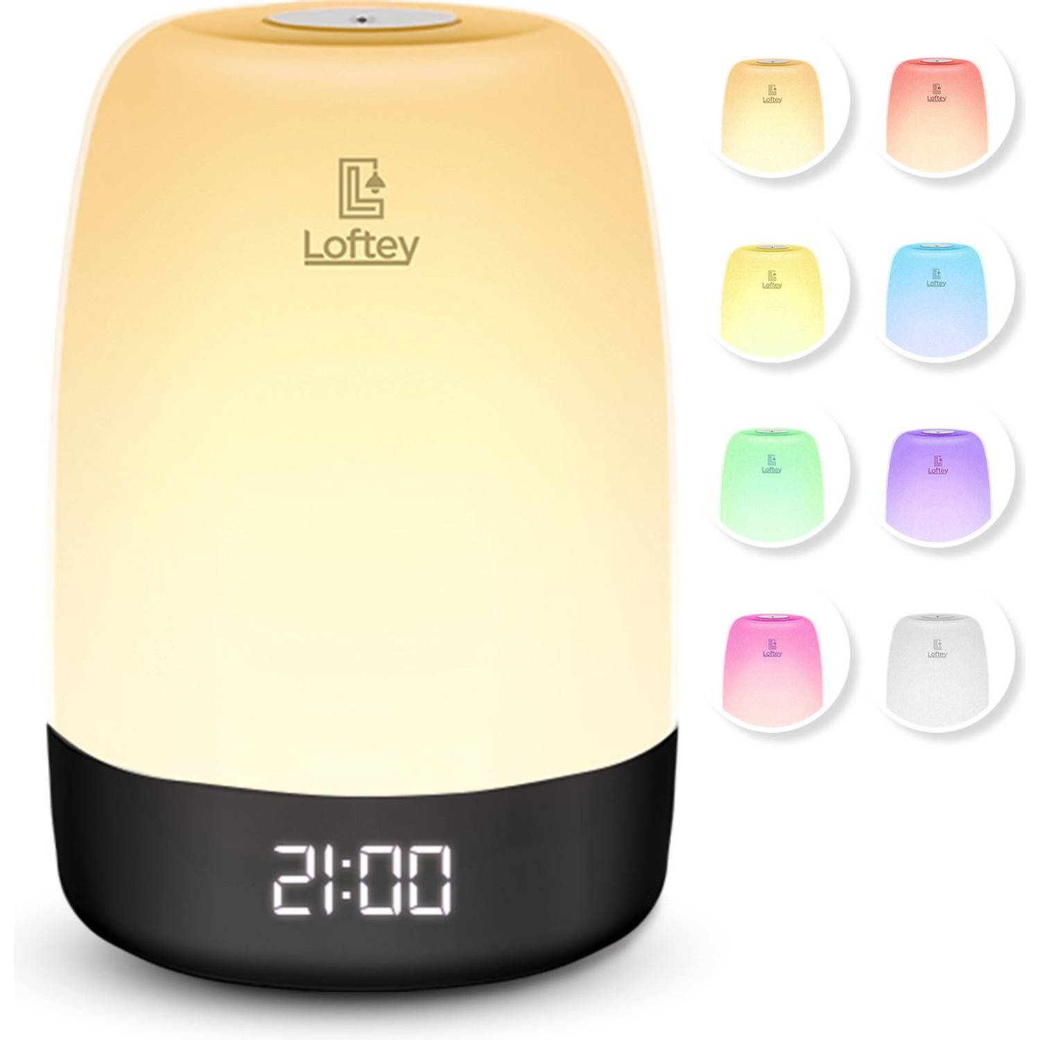 Loftey Wake Up Light Lichtwekker Digitale Wekker Met Lamp 5 Natuurgeluiden Snooze Functie Wit