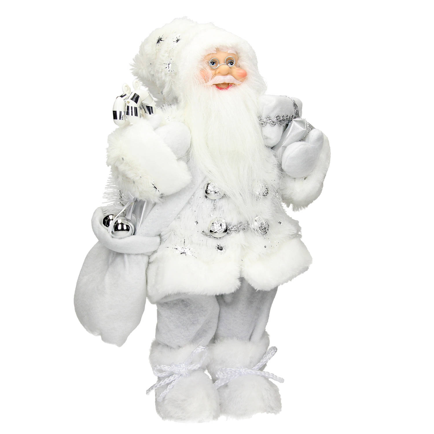 Kerstman decoratie figuur 37 cm hoog Wit met Gift Bag