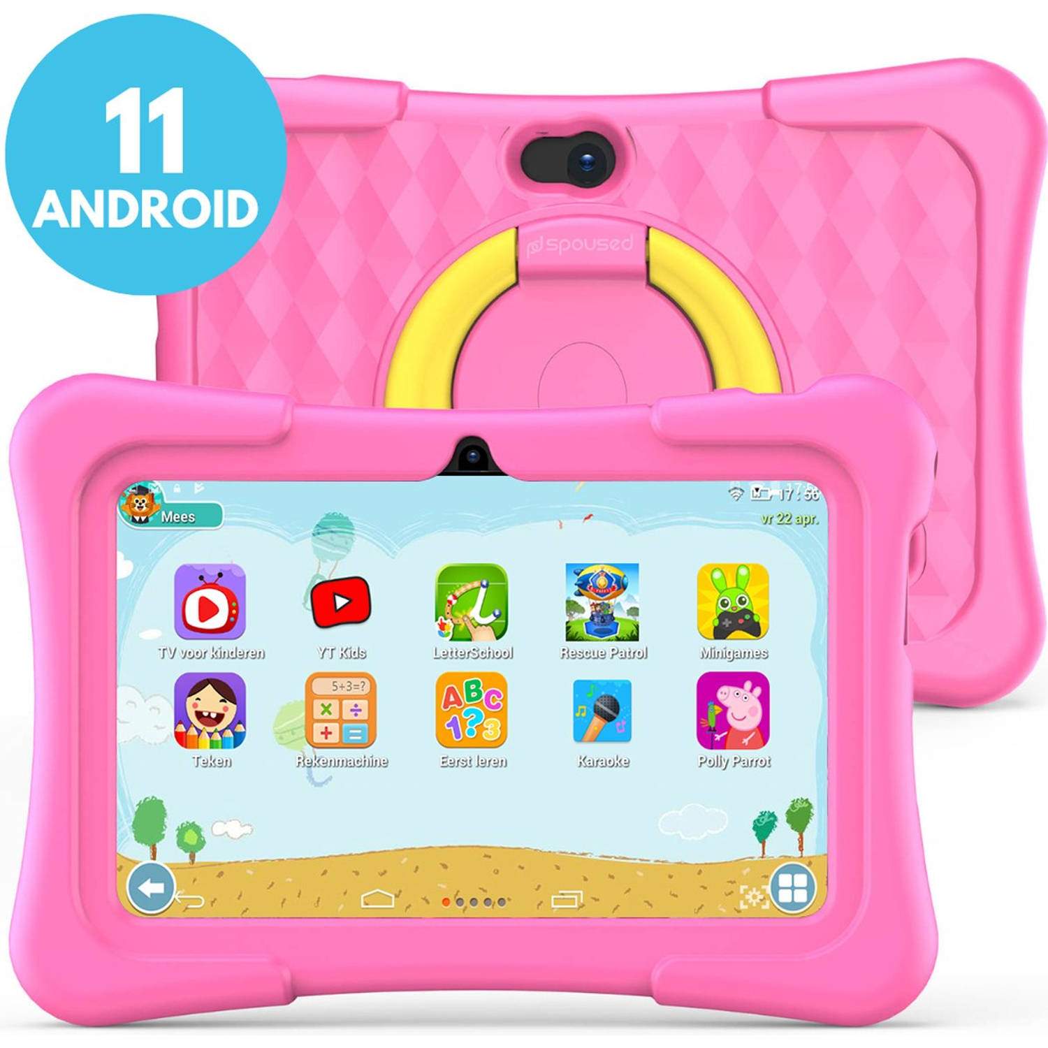 Spoused Kindertablet – Tablet Kinderen – 7 Inch – 32 GB – 3000 mAh Batterij – 2 GB Werkgeheugen – Android 11.0 - Met Beschermhoes & Ouder Control app – Kindertablet vanaf 3 jaar -