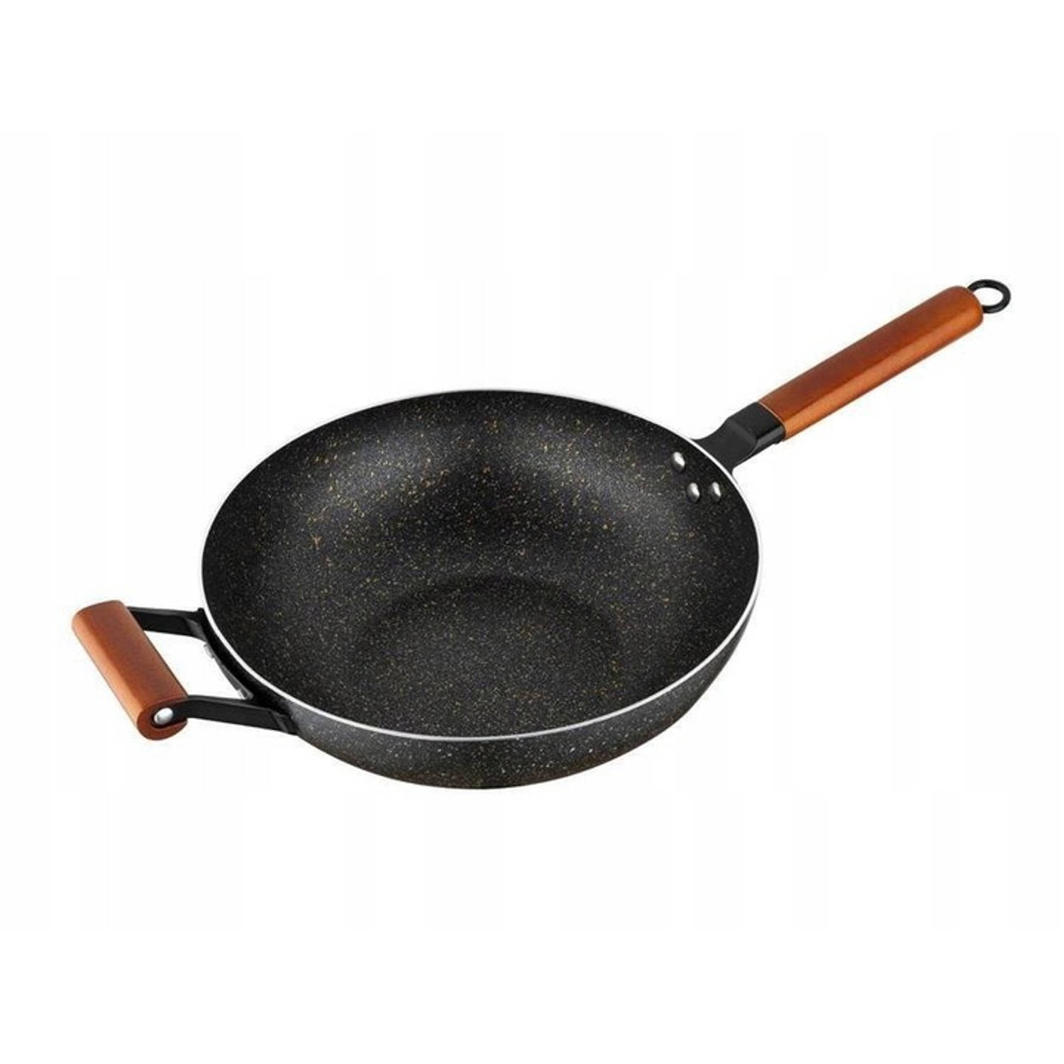 Florina professionele aluminium wok pan 30cm met antiaanbaklaag en houten handvatten - geschikt voor inductie - wokpan