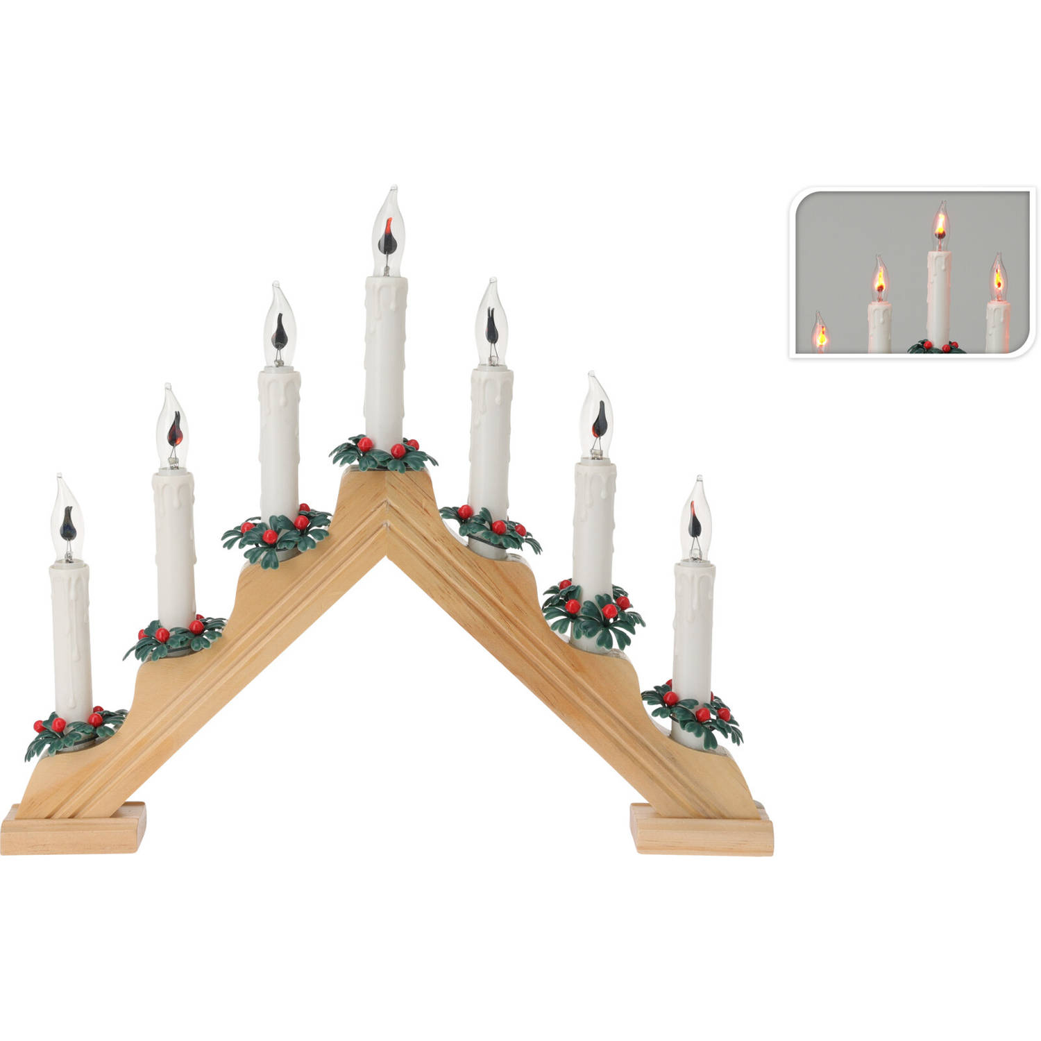 Kaarsenbrug Met 7 Lampjes - Houtkleur