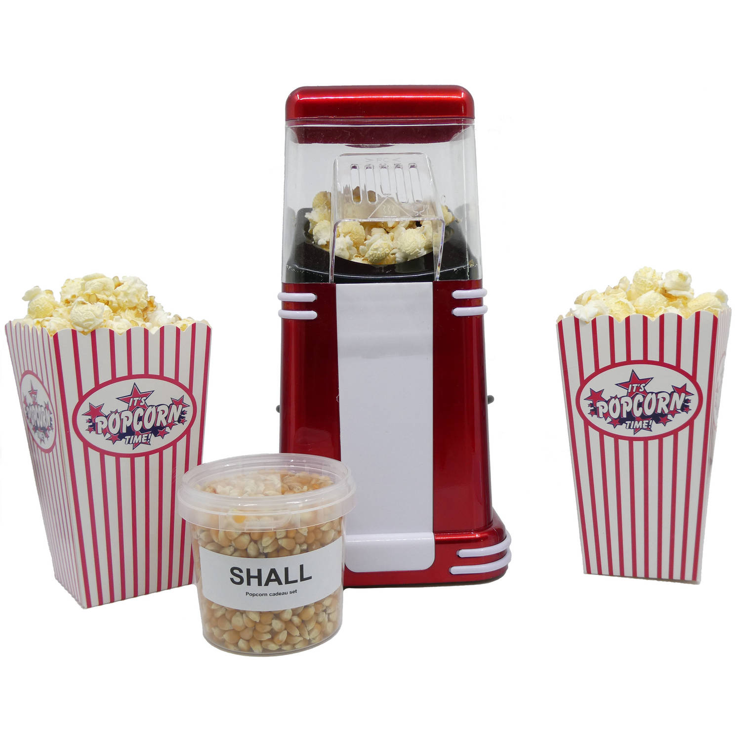 Popcornmachine rood met wit retro model - cadeau set