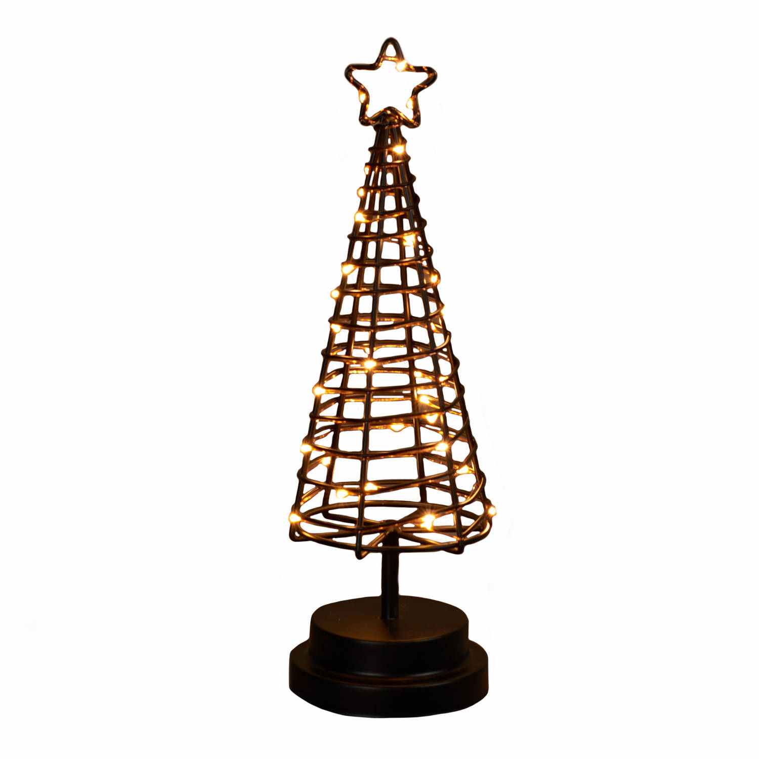 Verlichte figuren zwarte 3D lichtboompje/metalen boom/kerstboompje met 30 led lichtjes 30 cm - kerstverlichting figuur