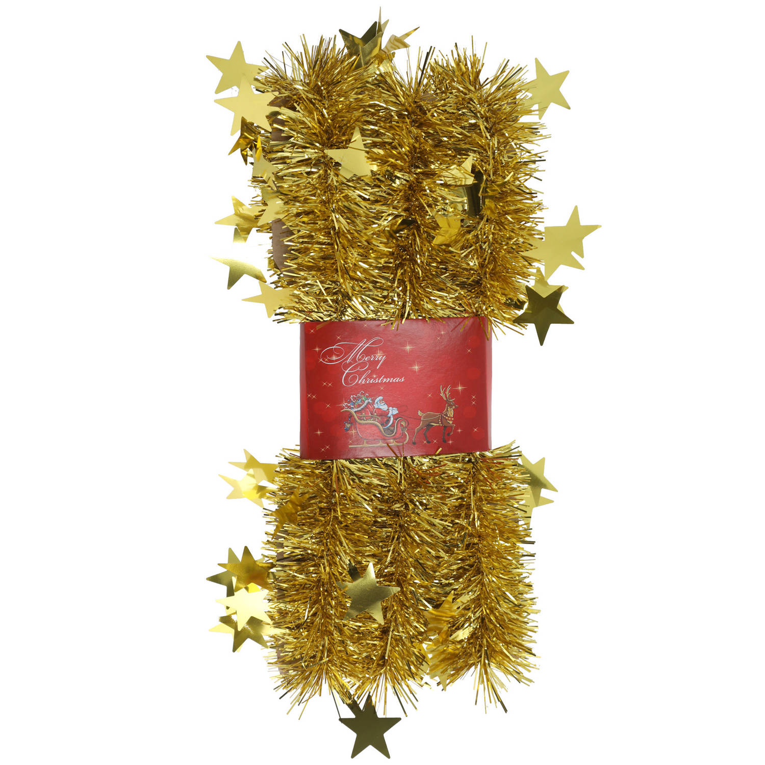 1x stuks lametta kerstslingers met sterretjes goud 200 x 6,5 cm - Kerstslingers