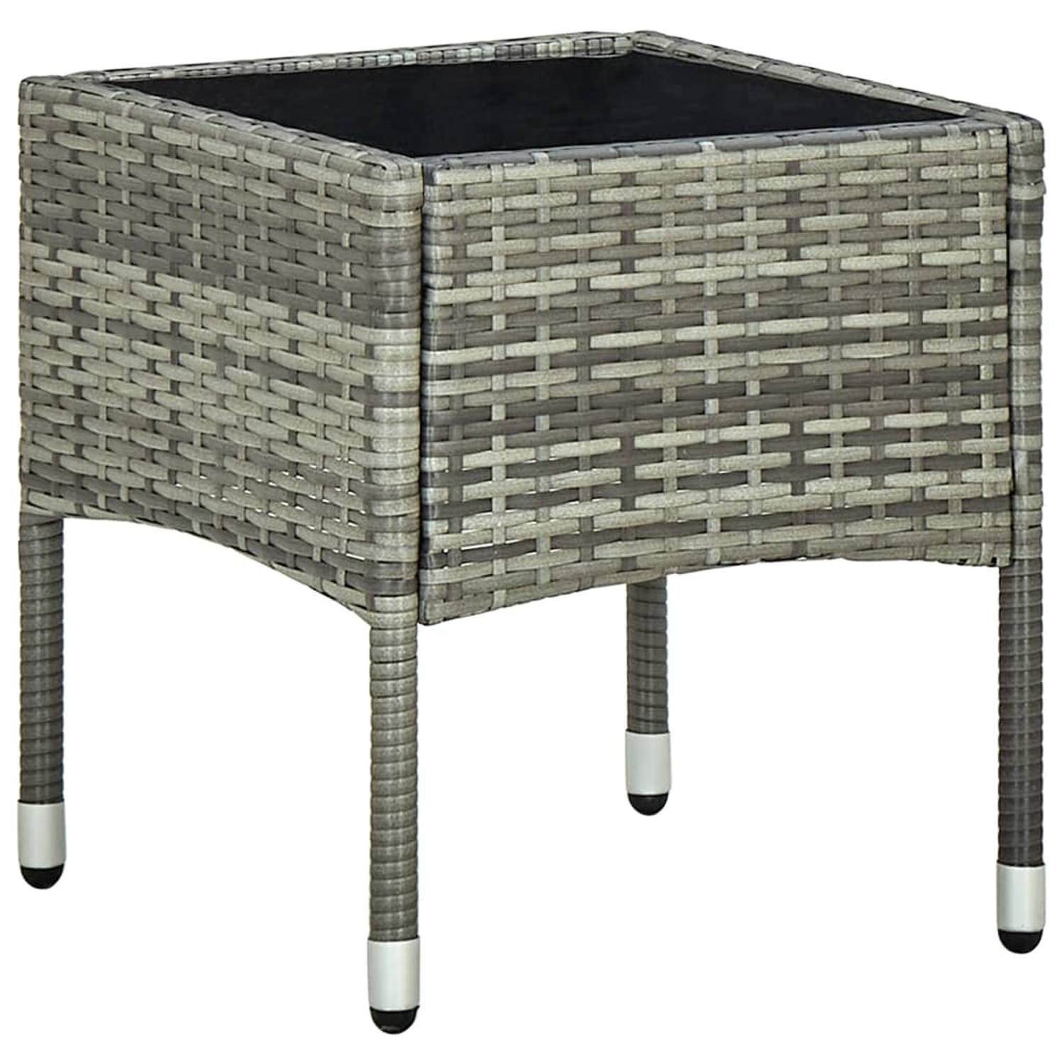 The Living Store Rattan Bistroset - Grijs - 2 Armstoelen en 1 Tafel - 58x58x72 cm - Dik Gevoerde Zitkussens