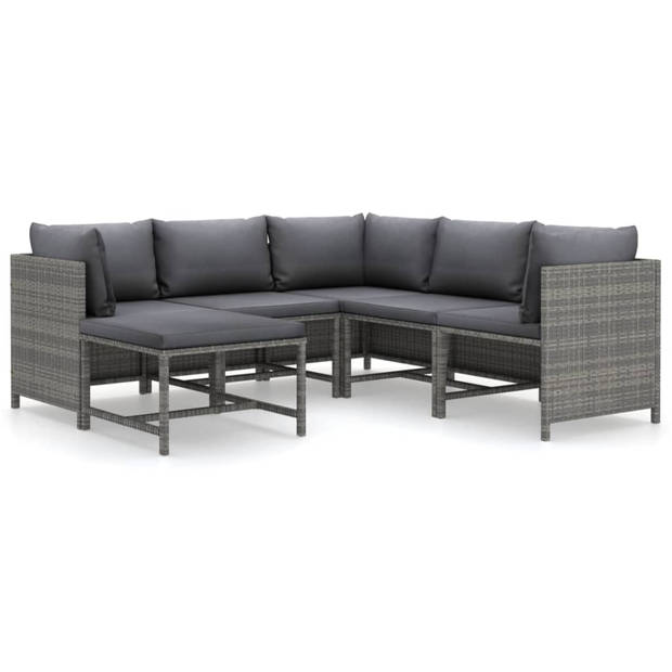 vidaXL 6-delige Loungeset met kussens poly rattan grijs