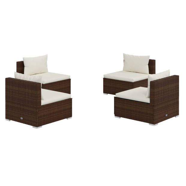 vidaXL 4-delige Loungeset met kussens poly rattan bruin