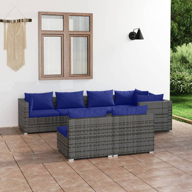 vidaXL 7-delige Loungeset met kussens poly rattan grijs