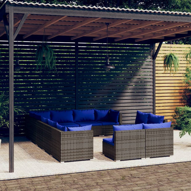 vidaXL 12-delige Loungeset met kussens poly rattan grijs