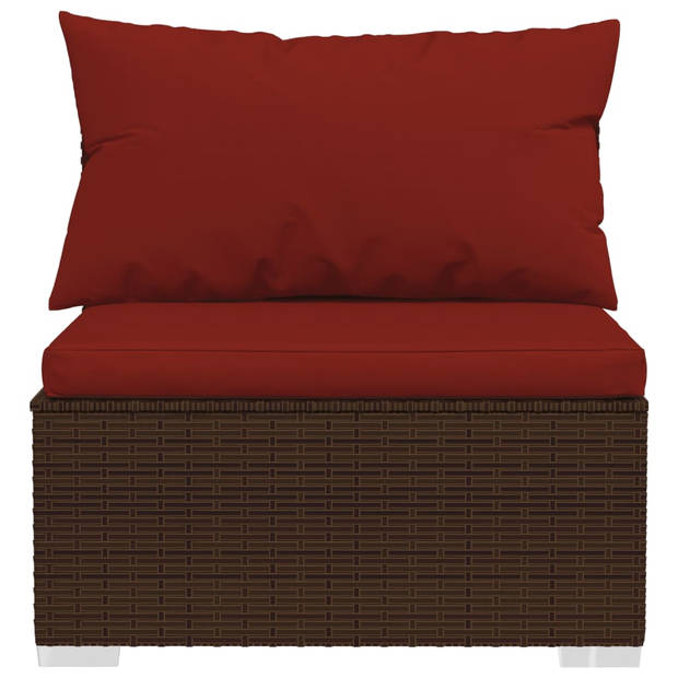 vidaXL 4-delige Loungeset met kussens poly rattan bruin