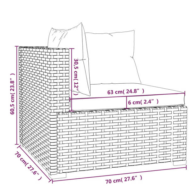 The Living Store Poly Rattan Loungeset - Bruin - Modulair Design - Hoogwaardig Materiaal - Inclusief Kussens