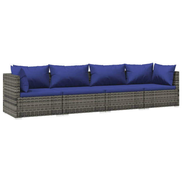 vidaXL 4-delige Loungeset met kussens poly rattan grijs