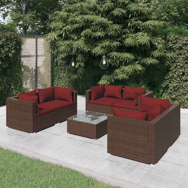 vidaXL 7-delige Loungeset met kussens poly rattan bruin