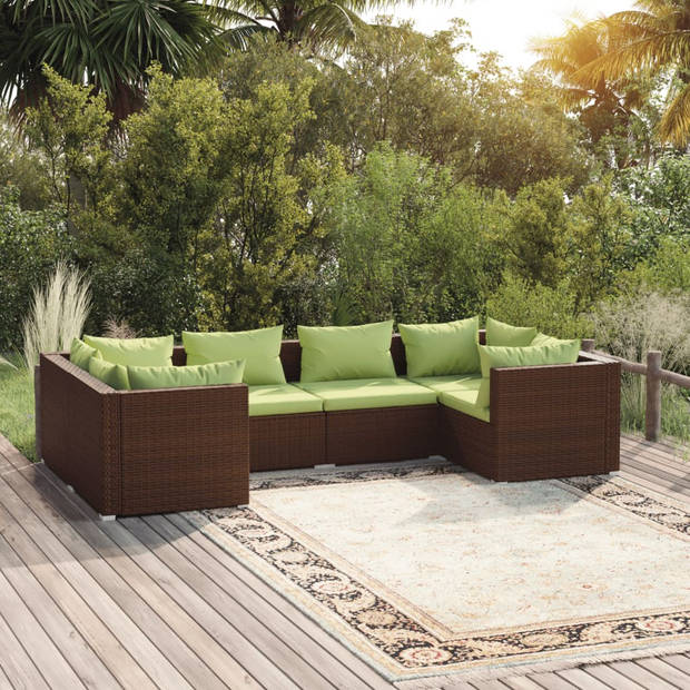 vidaXL 6-delige Loungeset met kussens poly rattan bruin