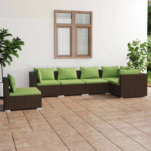 vidaXL 6-delige Loungeset met kussens poly rattan bruin