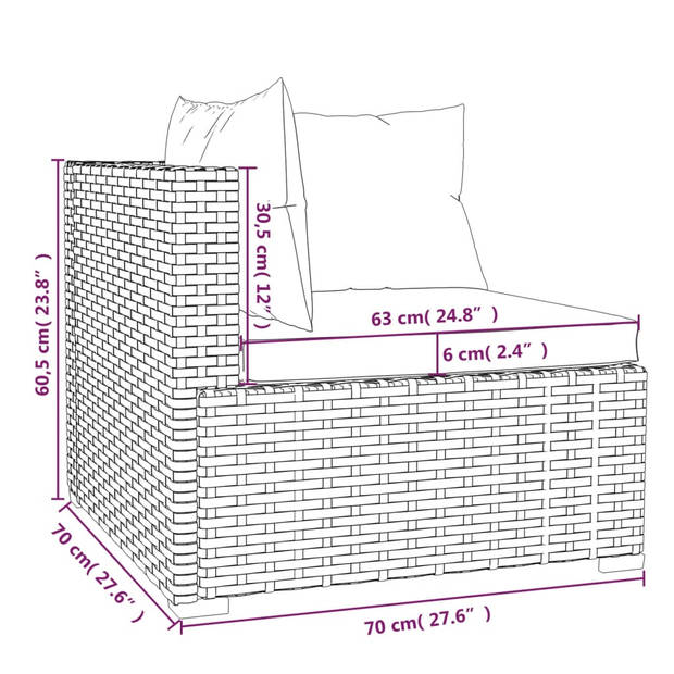 The Living Store Loungeset - Rattan - Zwart - 70x70x60.5 cm - Inclusief kussens - Montage vereist - Delivery bevat 3