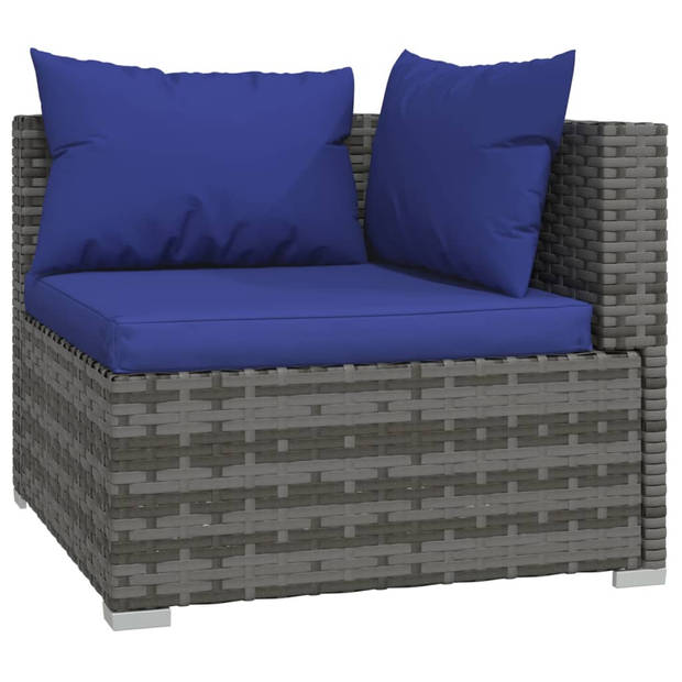 The Living Store Loungeset Poly Rattan - Grijs - 60x60x30 cm - Waterbestendig - Modulair Design - Comfortabele kussens