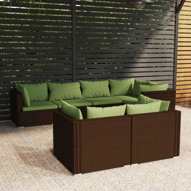 vidaXL 7-delige Loungeset met kussens poly rattan bruin