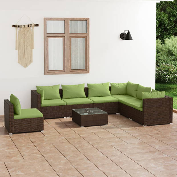 The Living Store loungeset - Trendy - tuinmeubelset - 70x70x60.5 cm - bruin - groen kussen