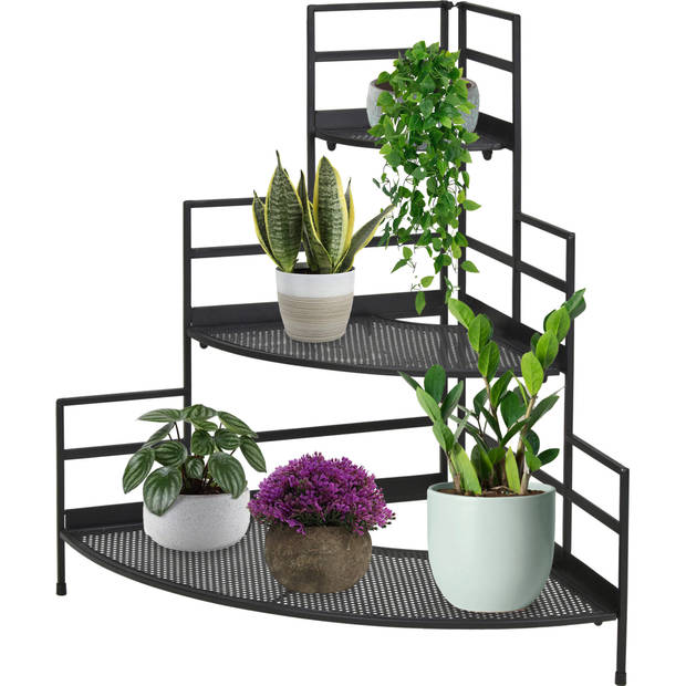 Pro Garden Plantenrek/plantentafel - zwart - metaal - 84 x 60 x 84 cm - inklapbaar - Plantenrekjes