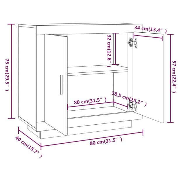 vidaXL Dressoir 80x40x75 cm bewerkt hout bruin eikenkleur