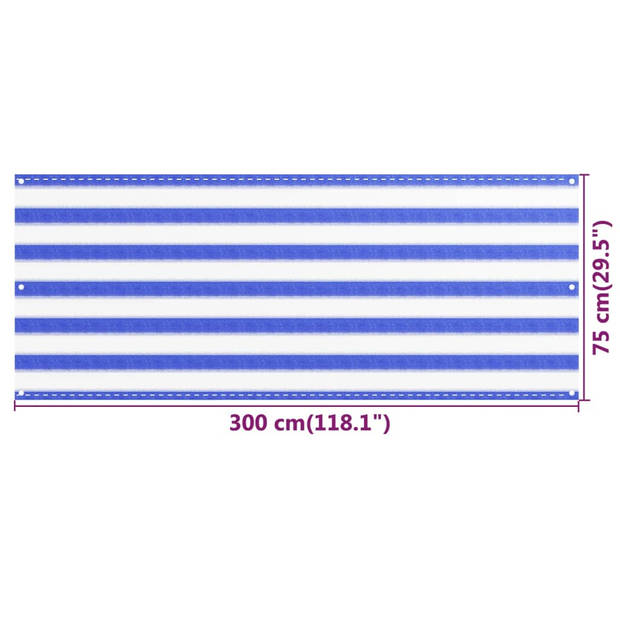 vidaXL Balkonscherm 75x300 cm HDPE blauw en wit