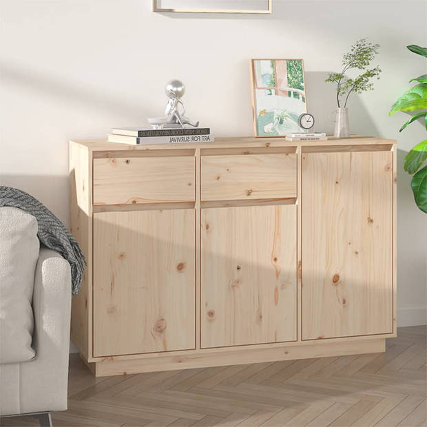 The Living Store Dressoir Grenenhout - 110 x 34 x 75 cm - 2 lades en 3 deuren