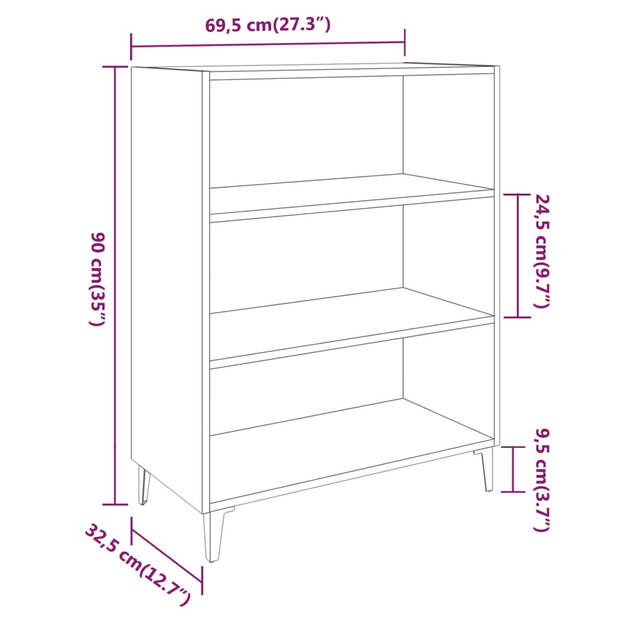 The Living Store Dressoir Classic Gerookt Eiken - 69.5 x 32.5 x 90 cm - Bewerkt Hout