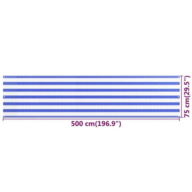 vidaXL Balkonscherm 75x500 cm HDPE blauw en wit