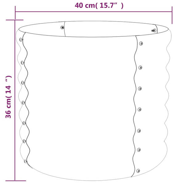 vidaXL Plantenbak 40x40x36 cm gepoedercoat staal grijs